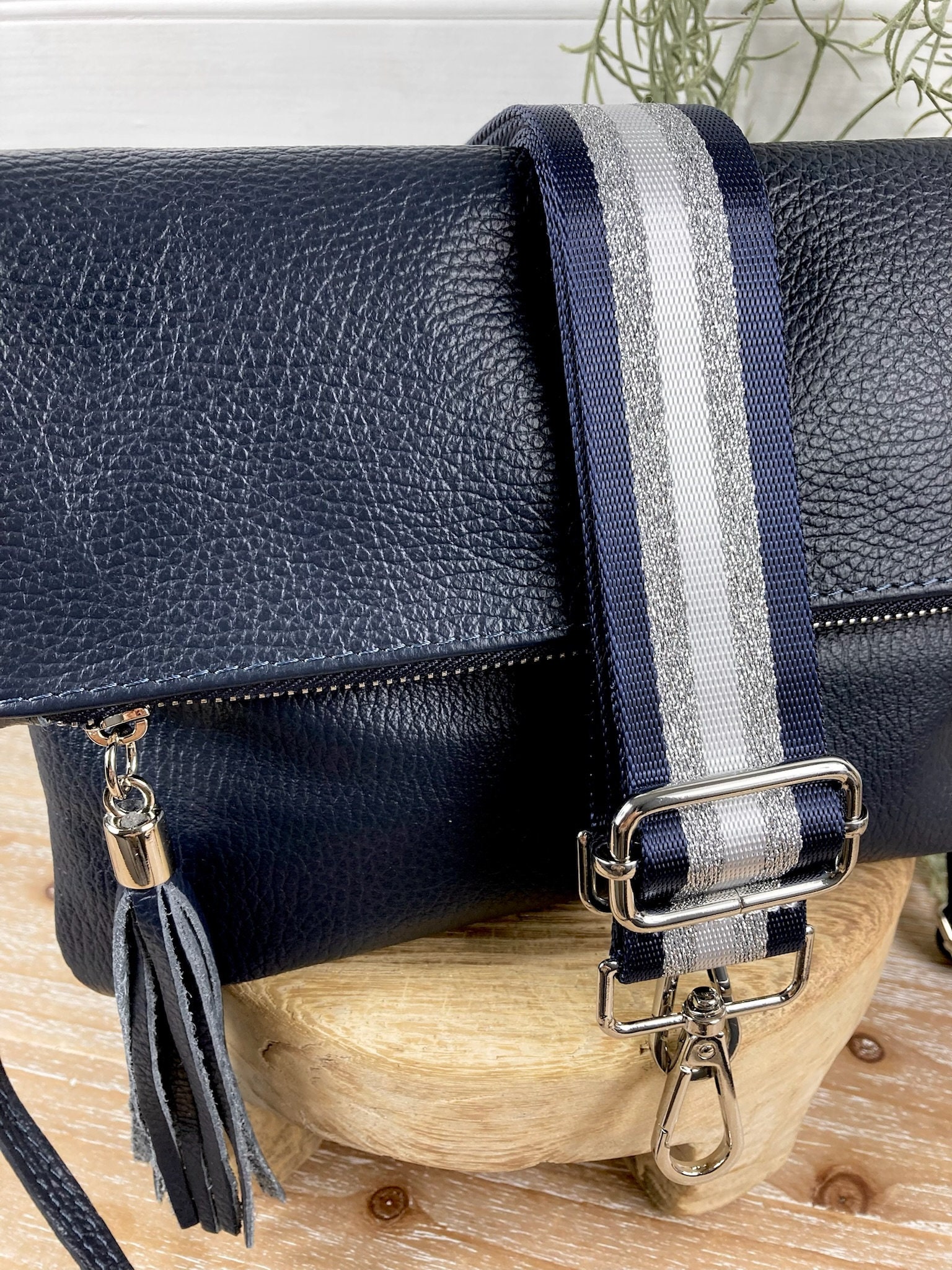 Navy Leather Crossbody Genuine Leather Navy Bag Navy Tassel Bag Navy Crossbody Navy Handbag Navy Fancy Strap Bag Navy Leather Clutch