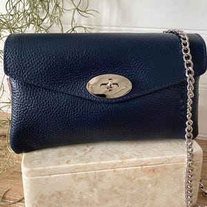 Navy Blue Designer Style Bag, Navy Crossbody, Navy Leather Handbag, Old Money Bag, Toggle Clasp Bag, Chain Strap Bag, Classic Navy Purse