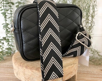 Black Real Leather Crossbody Bag, Black Quilted Handbag, Classic Leather Purse -Handmade in Italy
