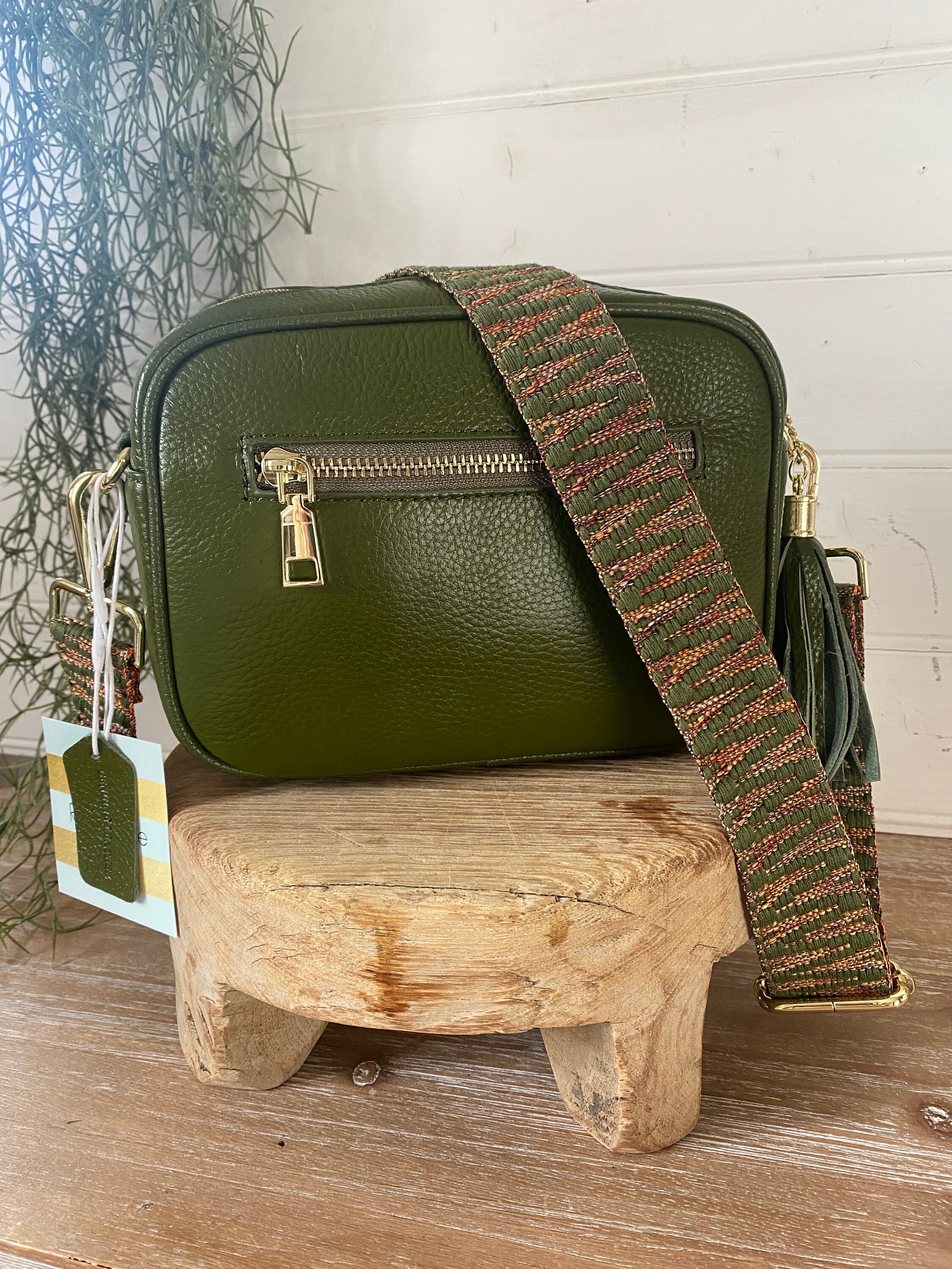 Olive Green Leather Bag, Olive Crossbody Bag, Green Leather Tassel