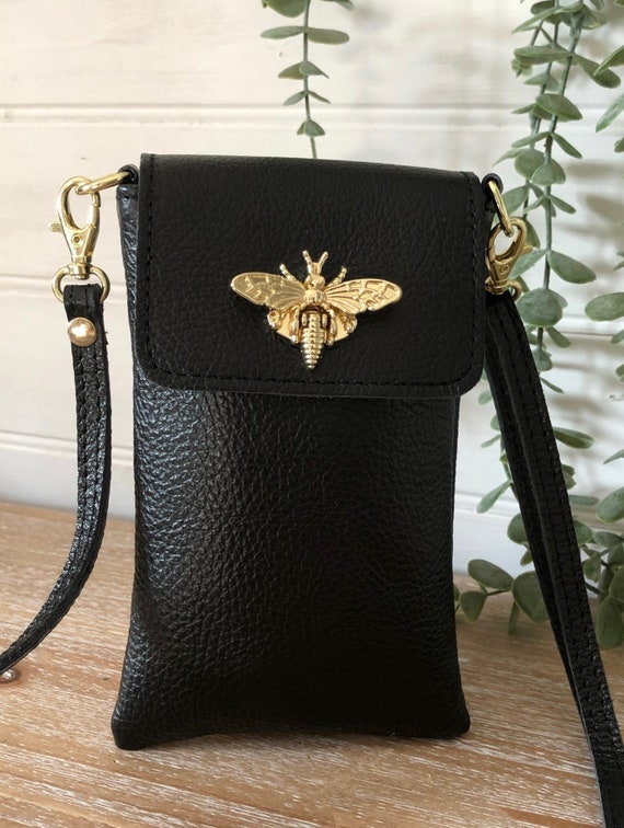 Leather Phone Bag, Phone Crossbody, Phone Pouch, Bee Phone Bag, Olive Green Phone Bag, Tan Phone Pouch, Black Bee Phone Bag, Phone Purse