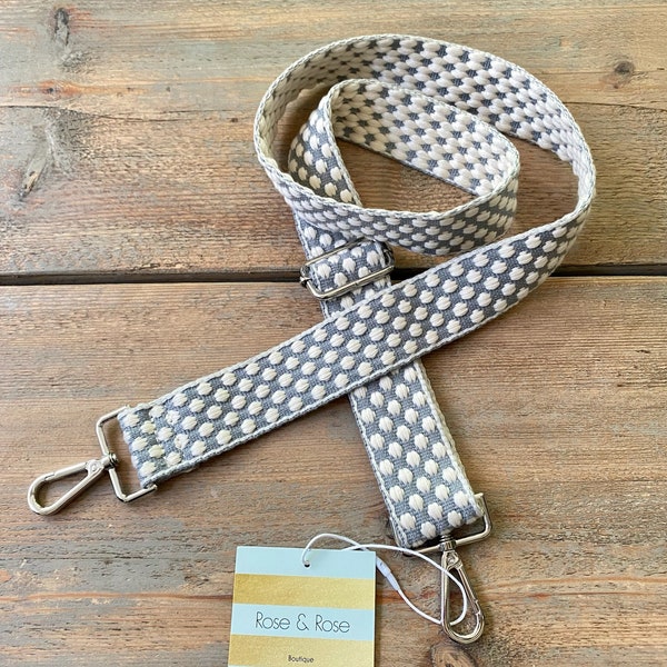 Grey Bag Strap, Slim Bag Strap, Dotty Bag Strap,  Polka Dot Bag Strap, Grey Slim Strap, Gray Purse Strap, Grey Crossbody Bag Strap, Grey Bag