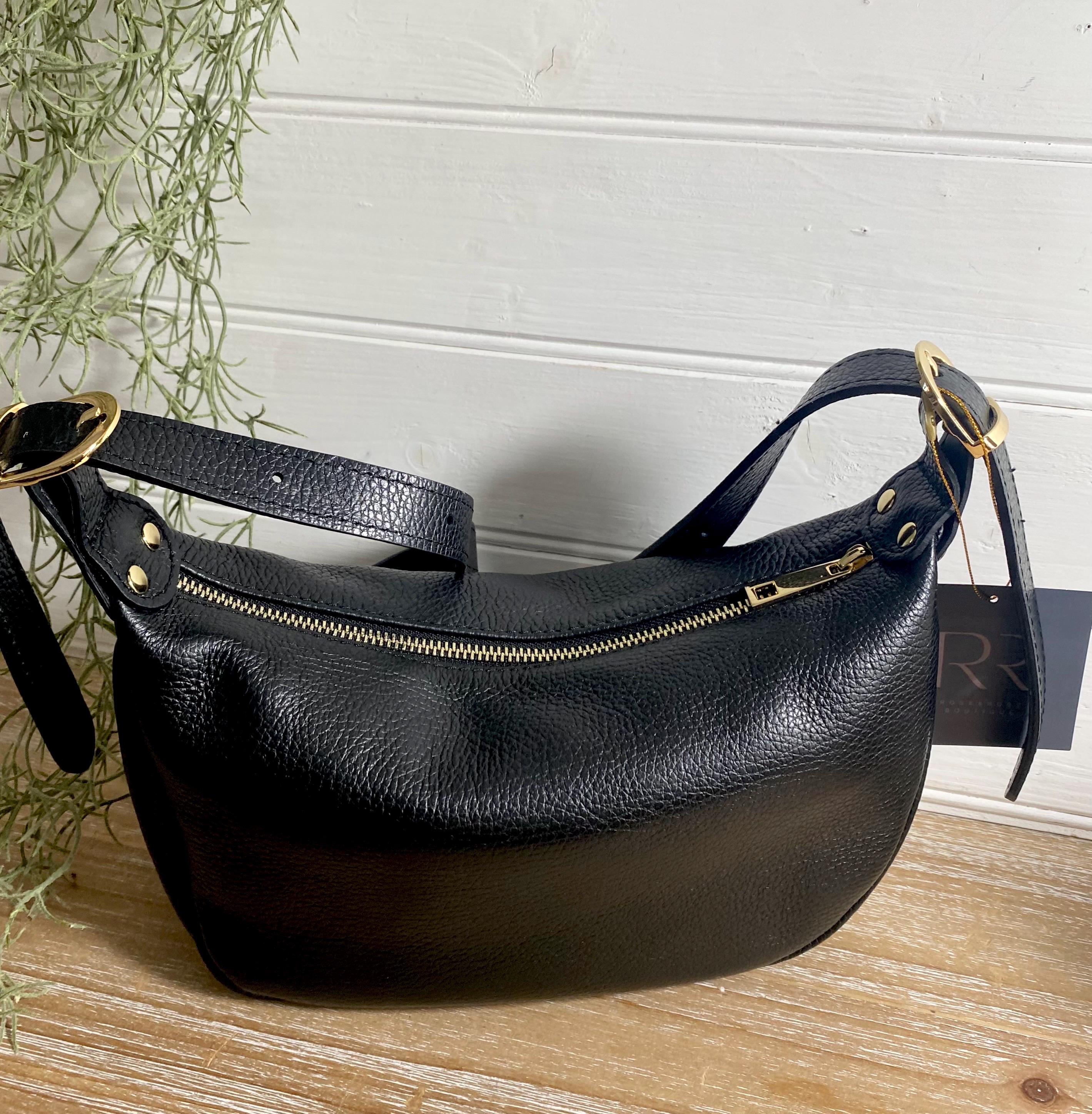 Black Leather Half Moon Bag: Handmade Italian Crescent Purse - Etsy