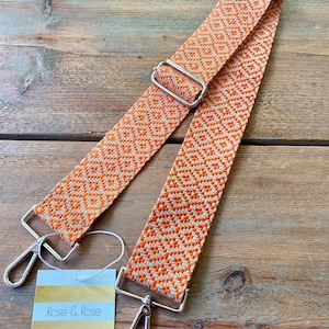 Orange Bag Strap, Orange Purse Strap, Orange Diamond Bag Strap, Orange Geometric Bag Strap, Bag, Orange Crossbody Bag Strap, Orange Handbag