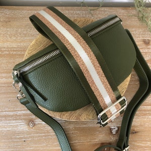 Olive Green Bum Bag, Green Leather Chest Bag, Khaki Fanny Pack, Olive Crossbody Bum Bag, Bum Bag with Strap, Green Chest Bag, Moon Bag Purse