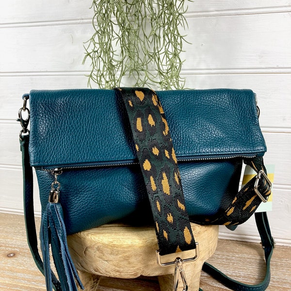 Teal Blue Leather Crossbody Bag, Genuine Leather Teal Bag, Blue Tassel Bag, Blue Crossbody, Teal Handbag, Teal Blue Purse, Teal Clutch Bag