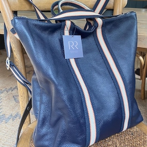Leder Rucksack, Laptop Tasche, Schwarze Wandelbarer Rucksack / Einkaufstasche, echter Leder Rucksack - Handmade in Italy