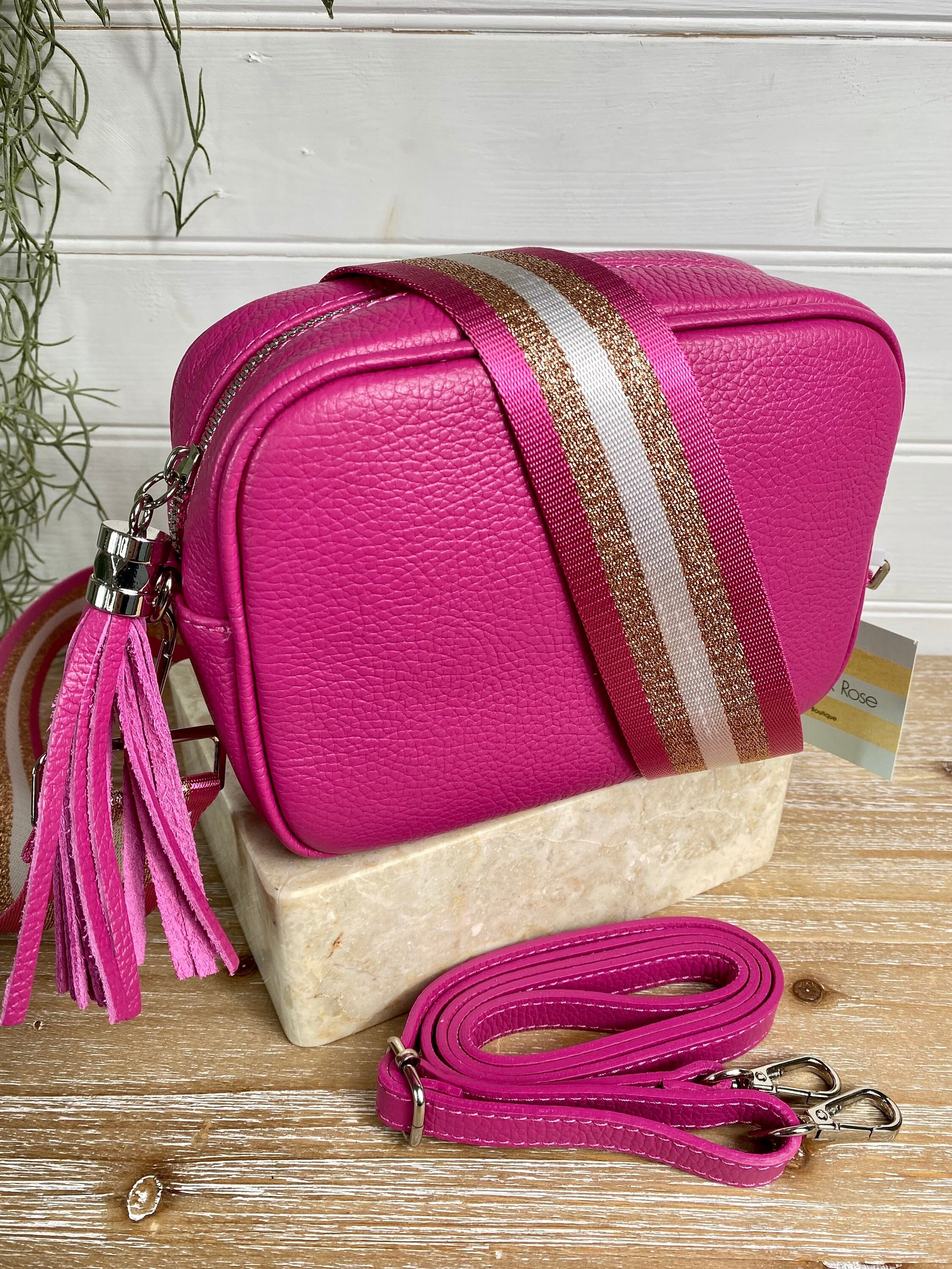 Pink Fushia Rider Biker Jacket Gold Chain Cross Body Flap Bag