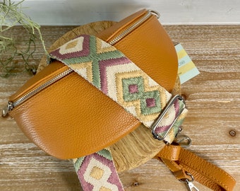 Tan Bum Bag, Tan echt lederen borsttas, echt lederen heuptasje, Tan Crossbody heuptas, heuptas met riem, Tan borsttas, Moon Bag portemonnee