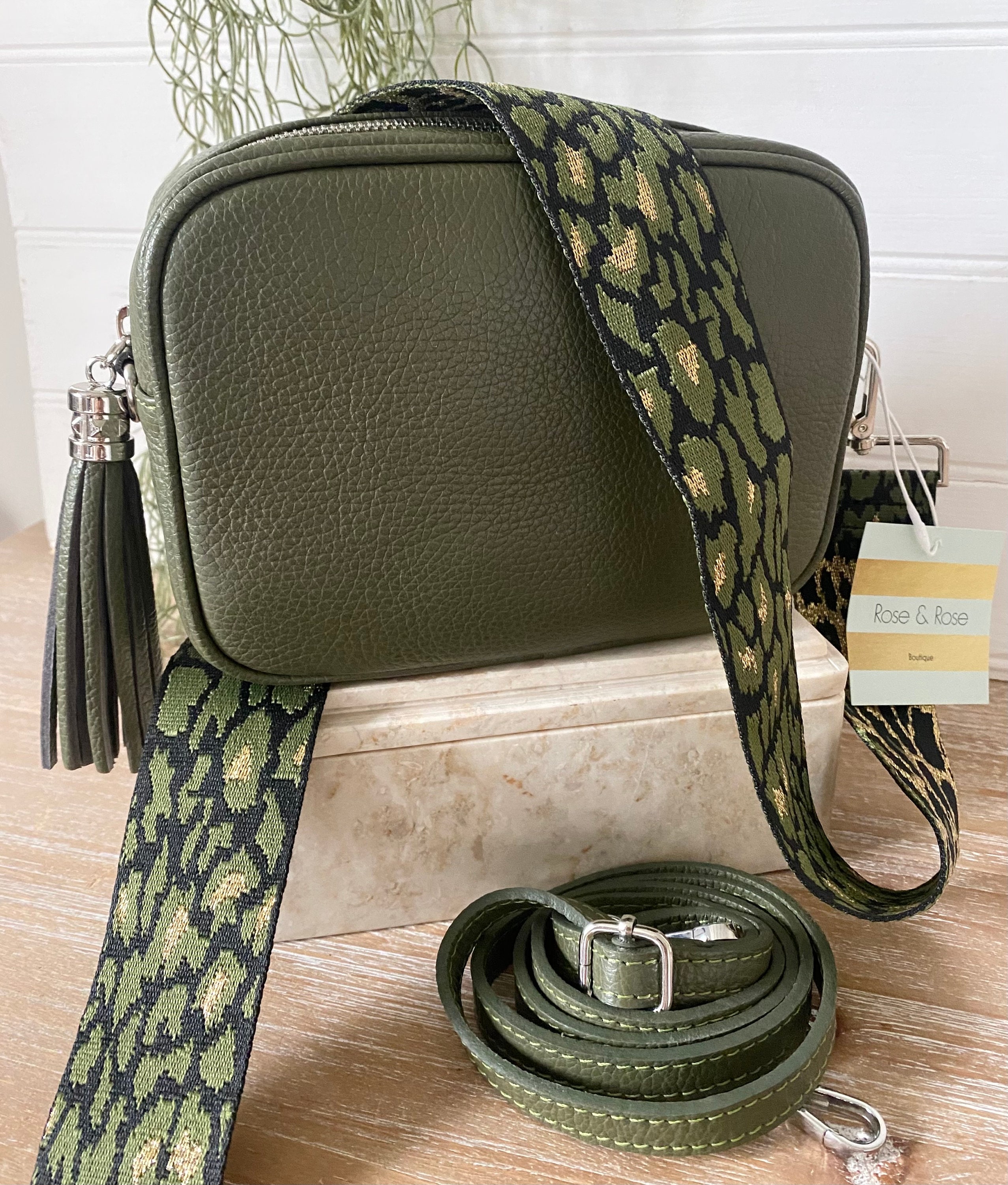 Olive Green Real Leather Bag, Khaki Crossbody Purse, Handmade in
