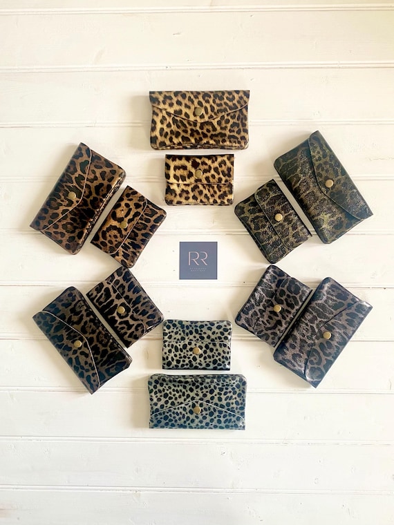 Metallic Leather Coin Purse: Leopard Print Small Wallet, Animal Print Real Leather Wallet, Handmade in Italy