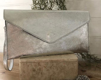 Metallic Clutch Bag, Leather Envelope Clutch, Gold Clutch, Silver Clutch, Bronze Clutch, Silver Evening Purse, Gold Purse, Black Clutch Bag