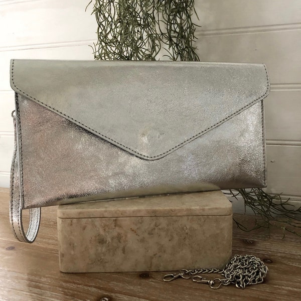 Metallic Clutch Bag, Leather Envelope Clutch, Gold Clutch, Silver Clutch, Bronze Clutch, Silver Evening Purse, Gold Purse, Black Clutch Bag