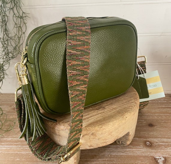 Olive green leather purse sales