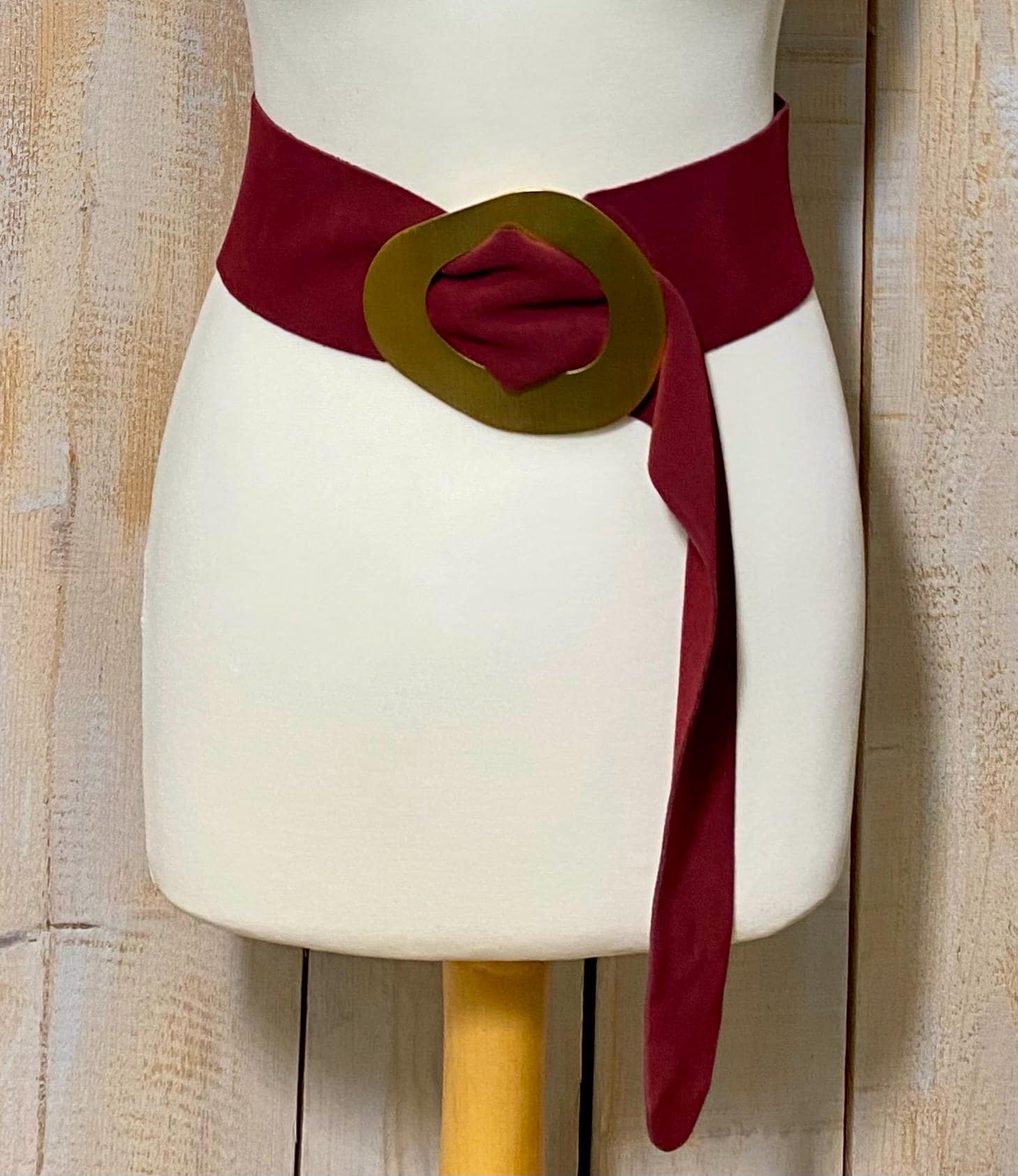 Wide Suede Belt with Gold Buckle - Plum 1970s Wide Grommet Double Prong Buckle Burgundy Suede  main image 4