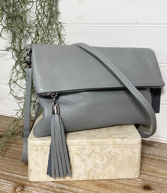 Grey Leather Crossbody Bag Pale Grey Bag Grey Tassel Bag Gray Leather Purse Light Gray Clutch Grey Tassel Clutch Large Clutch Bag Etsy