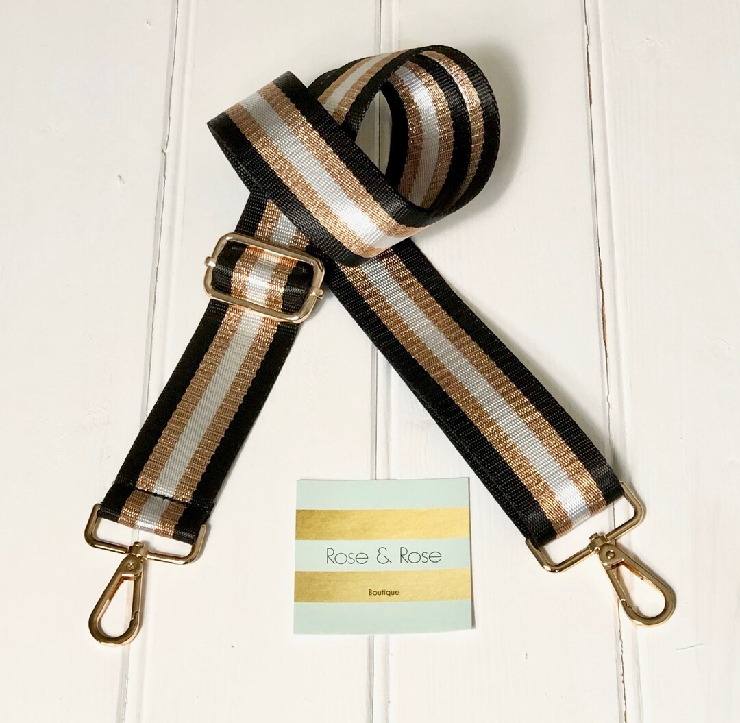 Black Bag Strap, Black and Gold Stripe Bag Strap, Glitzy Black Bag