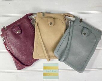 Bolso Bandolera De Piel Para Teléfono: Monedero Pequeño De Piel De Vacuno, Piel Auténtica - Hecho En Italia - España