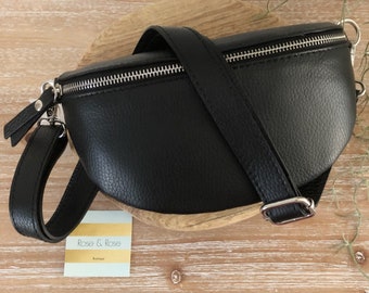 Cow Leather Bum Bag: Black Leather Crossbody Fanny Pack