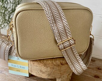 Gold Crossbody Bag, Gold Bag With Two Straps, Gold Vegan