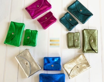 Metallic Leather Coin Purse: Handmade Colourful Change Wallet - Handmade in Italy