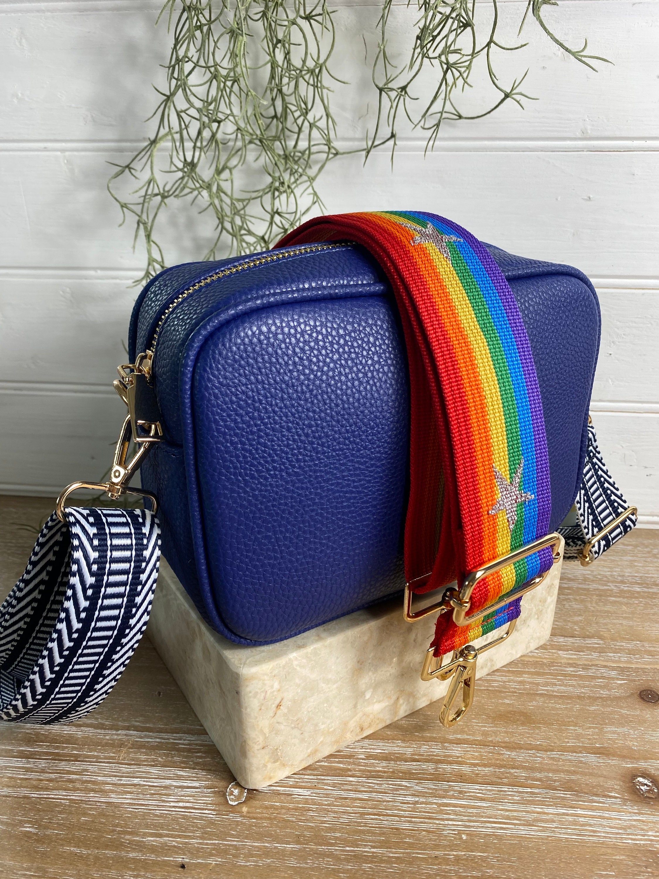 Blue leather crossbody bag hot sale