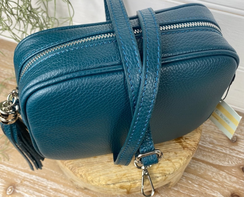 Teal Cross Body Bag, Teal blauwe leren tas, Peacock Blue Cross Body Bag, Teal lederen tas, Teal lederen tas, Teal blauwe Cross Body tas afbeelding 3