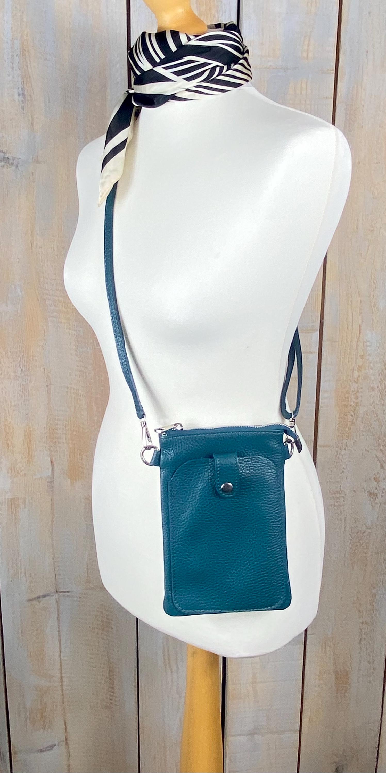 Bolso Bandolera De Piel Para Teléfono: Monedero Pequeño De Piel De Vacuno, Piel Auténtica - Hecho En Italia - España