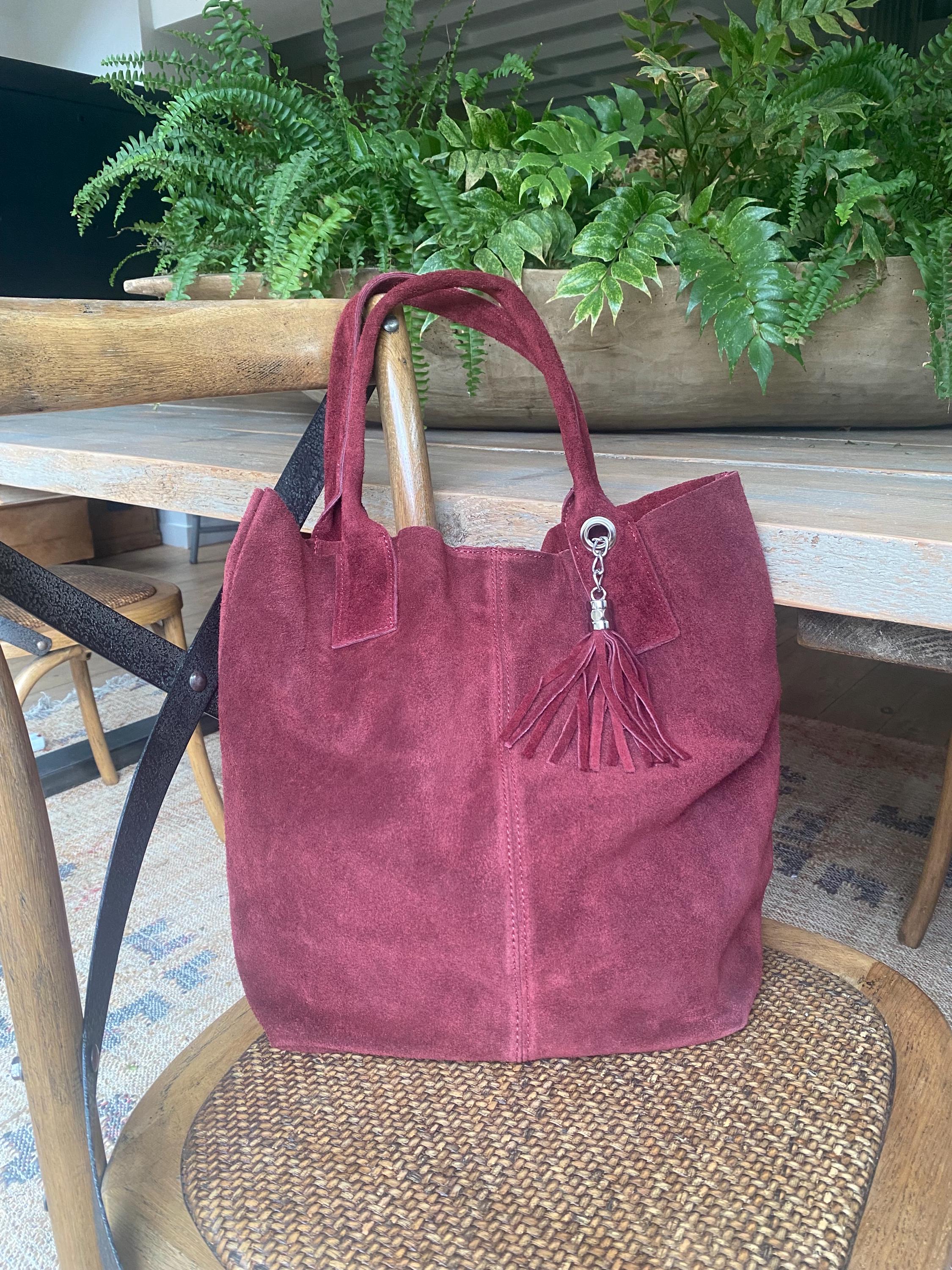 Taschen Promod Tasche Bordeauxrote Wildleder Slouchy Bag, Rote