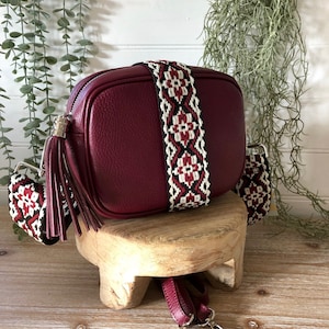 Sac en cuir bordeaux, Sac en cuir rouge foncé, Sac rouge cerise, Sac à pampilles rouge bordeaux, Sac bandoulière bordeaux, Sac disco bordeaux, Sac en cuir bordeaux