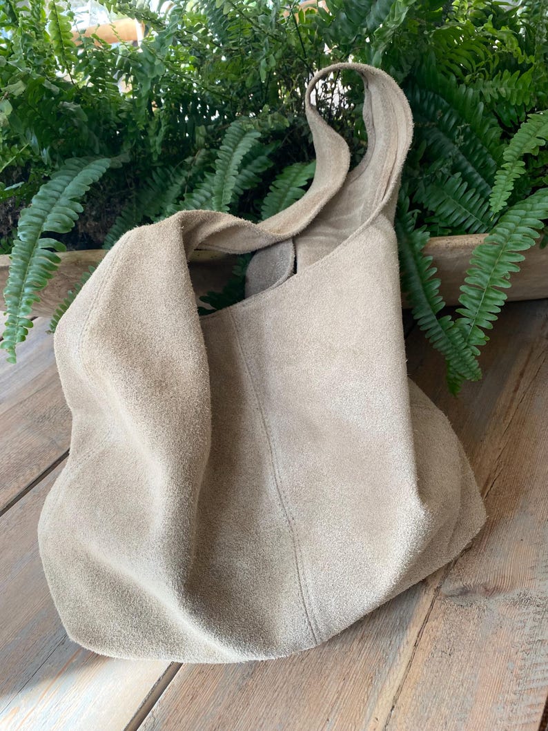 Suede Slouchy Bag Beige Suede Hobo Beige Shopper Suede Tote Bag 