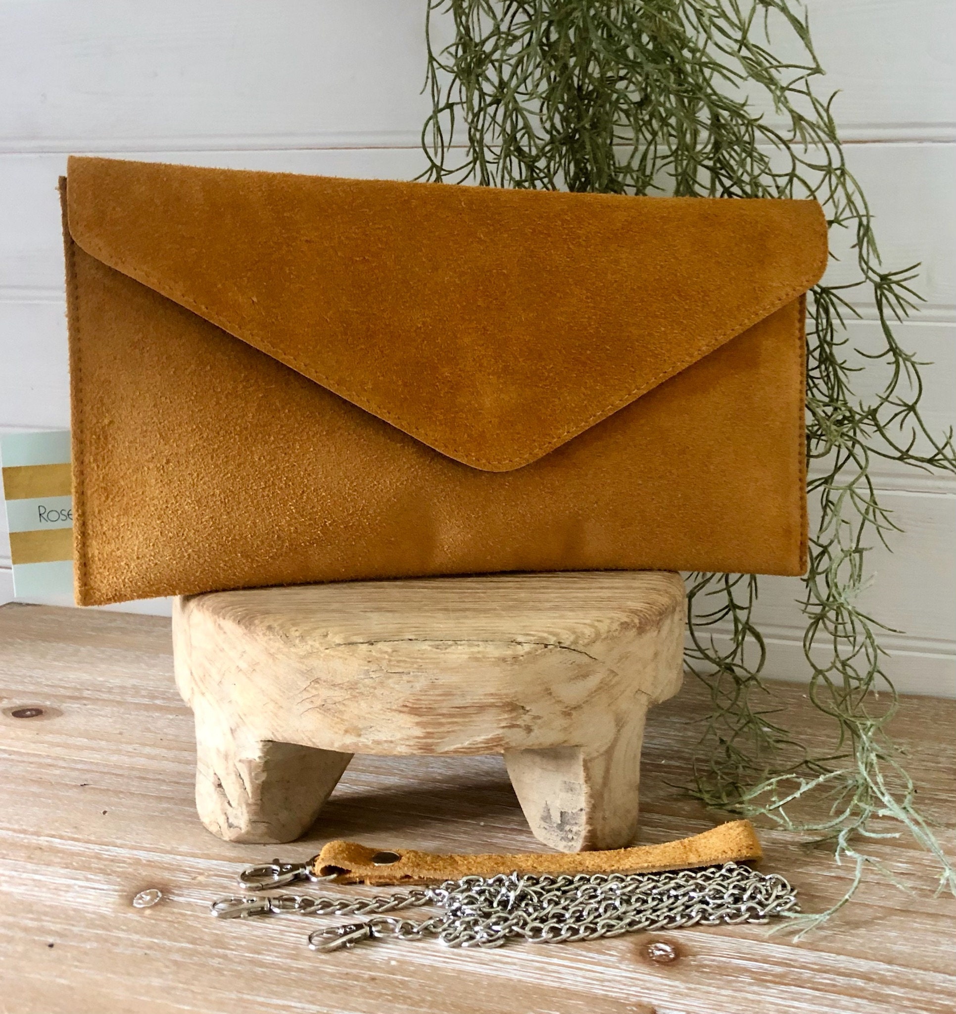 Faux Leather Clutch Bag, H: 18 cm, L: 21 cm, 350 g, Light Brown, 1 pc |  49893