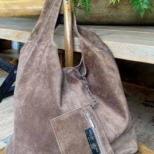 Wildleder Slouchy Bag, Taupe Wildleder Hobo Bag, Taupe Shopper, Wildleder Tragetasche, Wildleder Hippy Tasche, Taupe Wildleder Boho Geldbörse, Laptoptasche