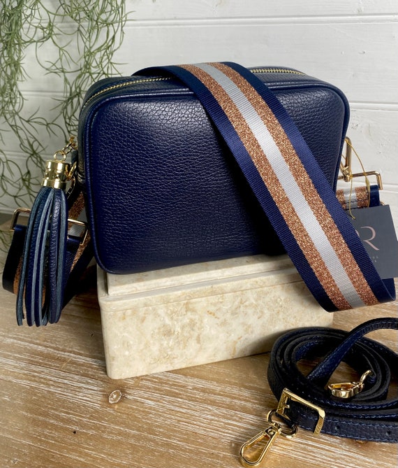 Navy Leather Crossbody Bag: Cow Leather Tassel Purse - Etsy display picture 1