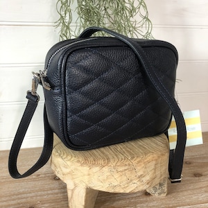Navy Leather Crossbody Bag, Navy Blue Leather Cross Body Bag, Dark Blue Real Leather Bag, Navy Leather Quilted Bag,  Navy Real Leather Purse