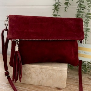 Wildleder Crossbody Tasche, beige Wildleder Tasche, hellbraune Quaste Tasche, hellbraune Kupplung, Wildleder Geldbörse, weinrote Wildledertasche, Wein Quastentasche, Wildlederkupplung, hellbraune Quaste