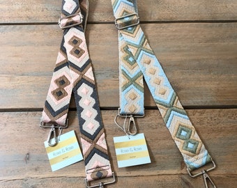 Embroidered Bag Straps, Aztec Cross Body Bag Straps, Woven Bag Strap, Pink Bag Strap, Pale Blue Strap, Colourful Strap, Patterned Bag Straps