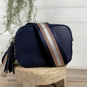 Navy Crossbody Tassel Bag, Navy Vegan Cross Body, Blue Vegan Purse, Navy Handbag, Dark Blue Vegan Camera Bag, Navy Leather Bag, Navy Tassel
