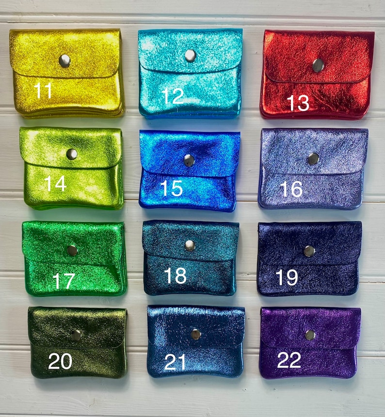 Porte-monnaie en cuir métallisé, Porte-monnaie en cuir, Pochette pour pièces de monnaie, Couleurs disco, Porte-monnaie en cuir, Petite monnaie, Porte-monnaie coloré, Portefeuille coloré image 4