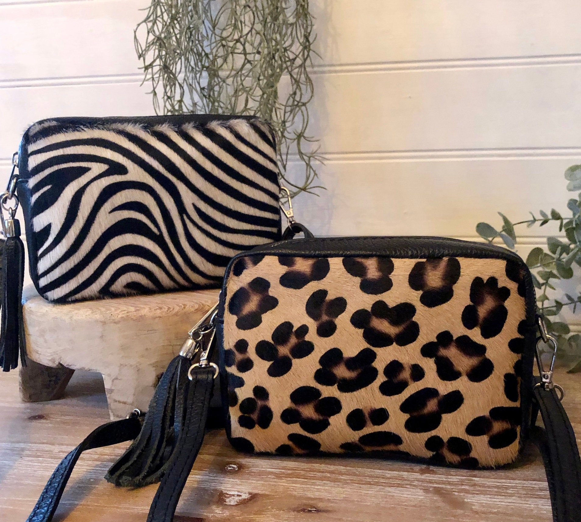 Hair on Hide Leopard and Leather Crossbody Bag Geronimo 7912 