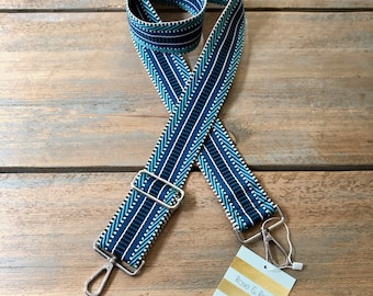 Blue Woven Bag Strap, Blue Geometric Bag Strap, Crossbody Bag Strap, Blue Patterned Strap, Embroidered Blue Strap, Blue Chevron Bag Strap