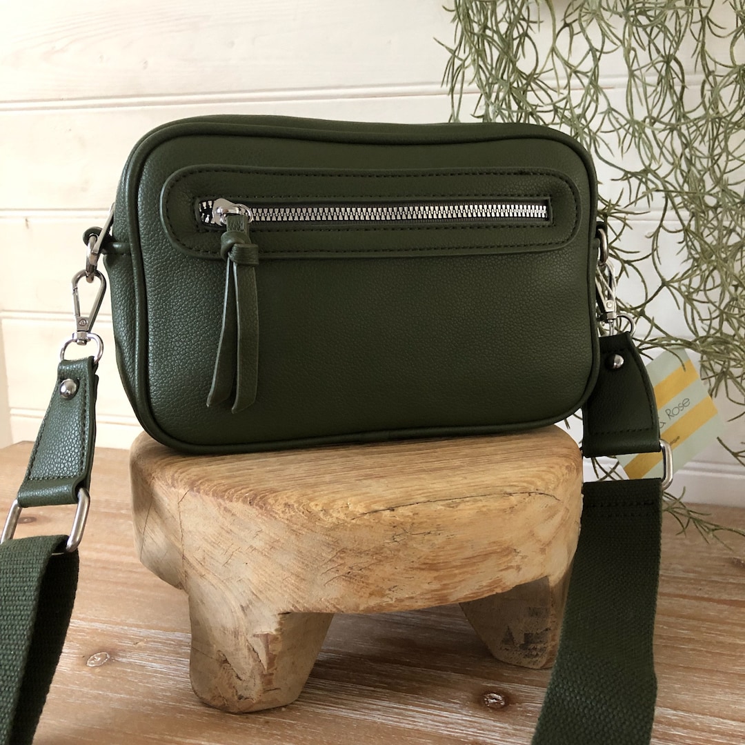 Olive Green Vegan Leather Crossbody Bag: Organized Camera Bag - Etsy