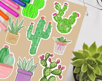 Succulent Stickers, Cactus Stickers, PRINT & CUT Sticker Sheet Template, PNG, Printable File