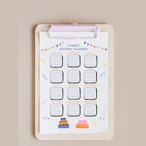 Student Birthday Calendar: Printable Teacher Classroom Decor (PDF)