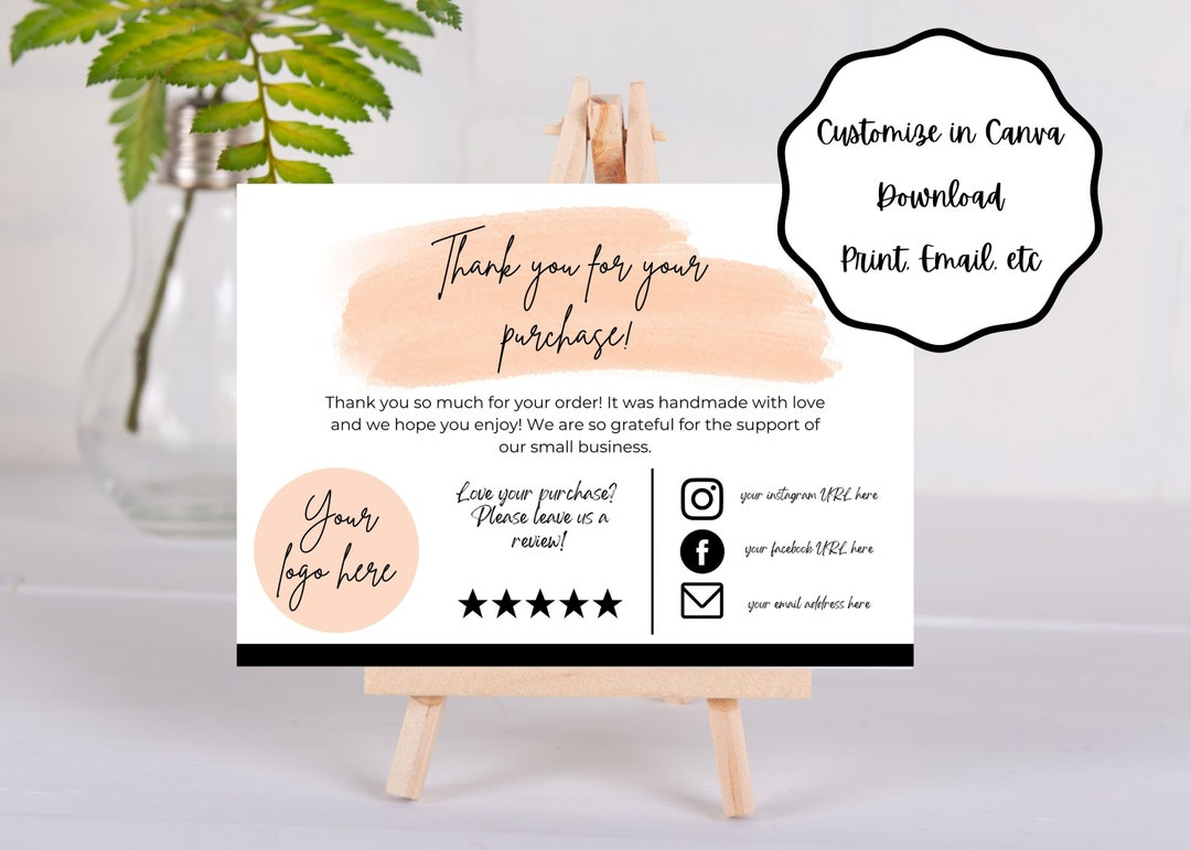 Editable Thank You Card Template: Modern Business Insert (canva) - Etsy UK