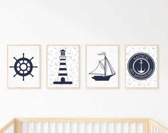 Láminas de arte náutico para guardería: Faro, Velero, Ancla (Descarga PDF)