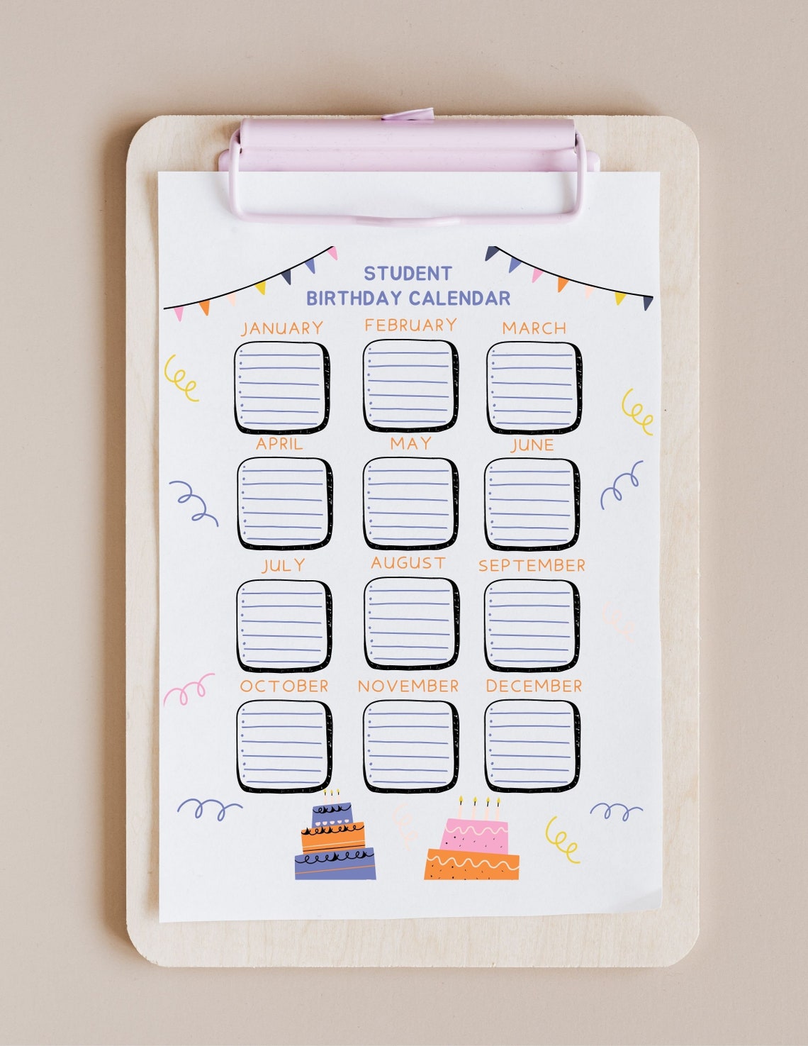 Student Birthday Calendar, School Birthday Calendar, Printable Birthday ...