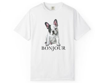 Charming French Bulldog T-Shirt: Unisex Garment-Dyed US Cotton Tee