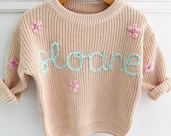 Personalized hand embroidered name sweater, Custom baby name sweater, Keepsake sweater, toddler name sweater