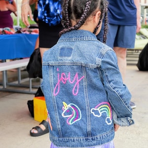 Custom Embroidered Denim Jacket – Kids Name Jean Jacket – Personalized Birthday Gift – Girls or Boys Keepsake Jacket